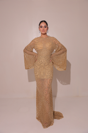 Golden Glimmer Tulle Gown